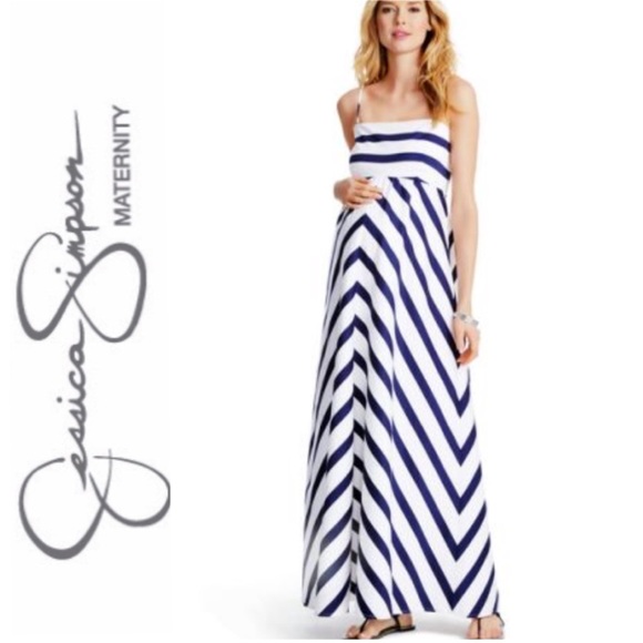 Jessica Simpson Dresses & Skirts - Jessica Simpson Maternity Navy Striped Maxi Dress